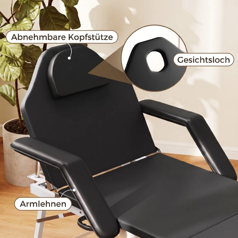 HOMCOM Tragbare Massageliege, 3-teilige verstellbare Kosmetikliege mit Gesichtsausschnitt, abnehmbarer Kopfstütze und Armlehnen