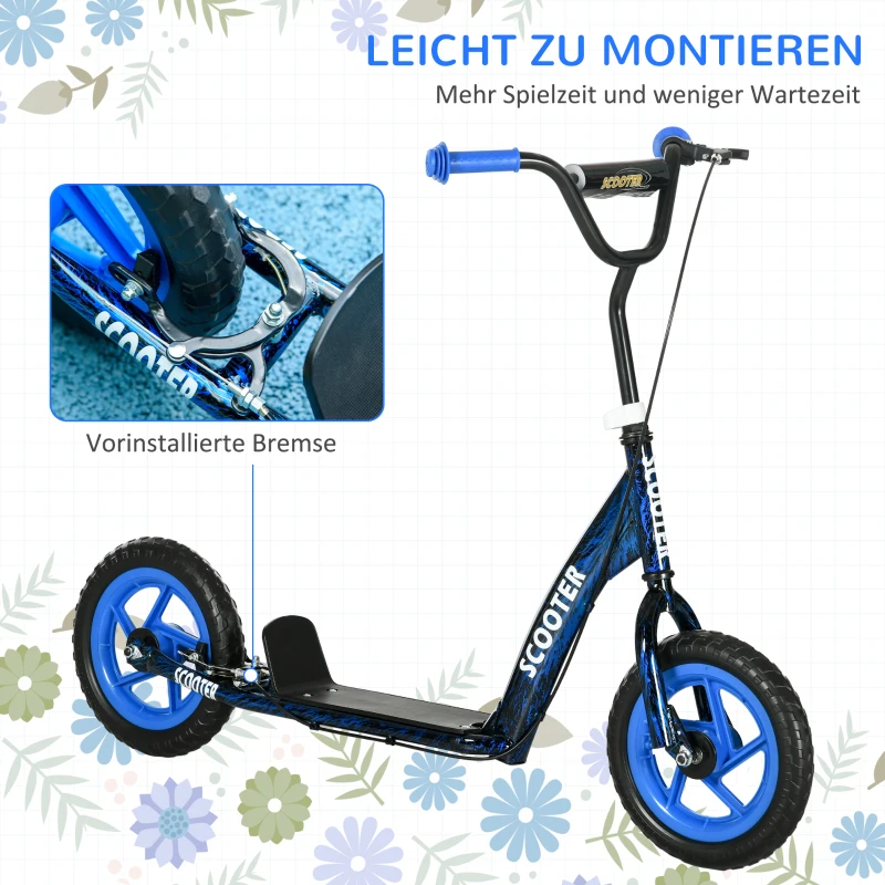 AIYAPLAY kinderstep, in hoogte verstelbare step voor kinderen, met rem, standaard, 2 wielen, staal, blauw
