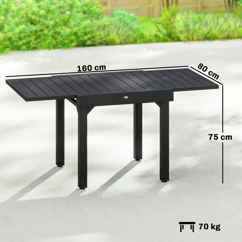 Outsunny Mesa de Comedor Exterior Extensible 80/160 cm para 4-6 Personas Mesa de Jardín Rectangular para Terraza Negro