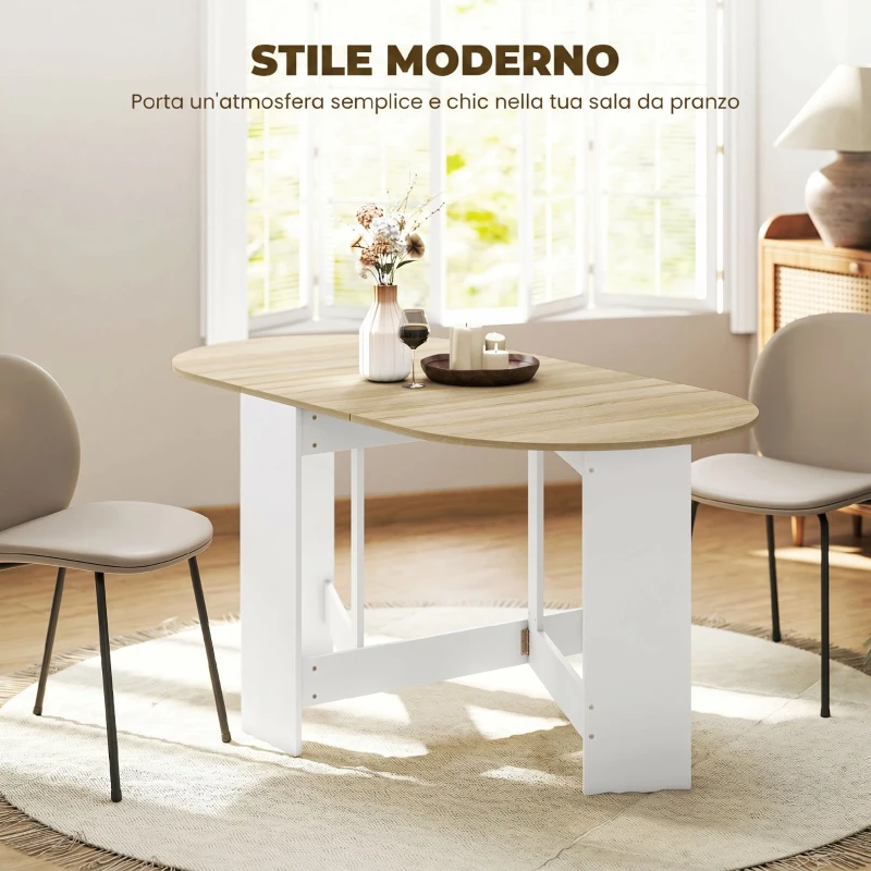 HOMCOM Tavolo Pieghevole per 6 Persone con 2 Ribalte Ovale in Legno, 163x80x75 cm, Color Legno
