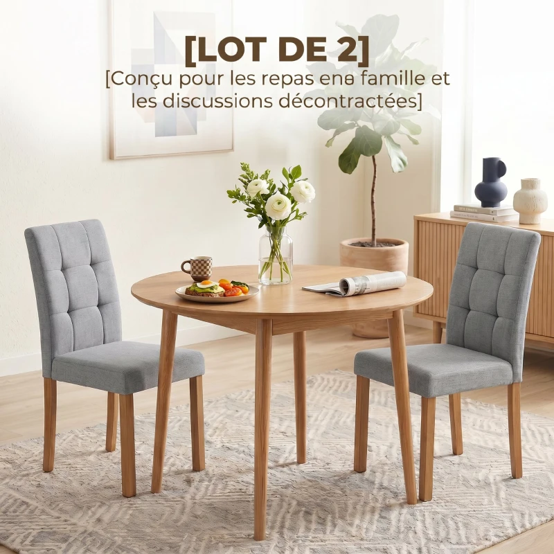 HOMCOM Lot de 2 chaises de salle à manger, chaise de cuisine moderne avec siège rembourré en tissu effet lin, gris clair