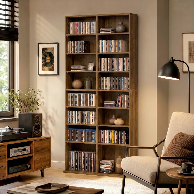 HOMCOM Rangements pour CD et DVD 18 compartiments capacité max. 640 CD/360 DVD 430 Blu-ray 78,5 x 24 x 175 cm noyer foncé