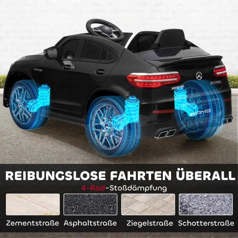 HOMCOM Kinder Elektroauto 12V Kinderauto mit 2,4 G Fernbedienung, 2 Motor, Kinderfahrzeug mit Hupe, Musik, Sicherheitsgurt, Elektrofahrzeug für 37-60 Monate Kinder, Schwarz