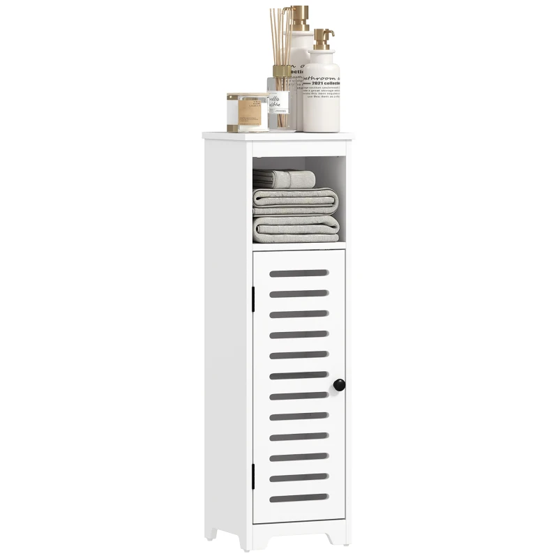 HOMCOM Meuble salle de bain, armoire salle de bain 4 niveaux  porte persienne, étagère ouvert, 22x20x75cm, blanc