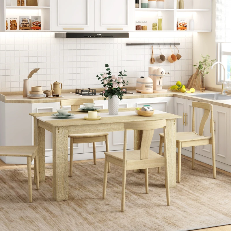 HOMCOM Table de salle à manger pour 6 personnes en bois aspect naturel et blanc, dim. 140L x 90l x 75H cm