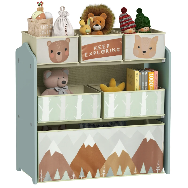 ZONEKIZ Meuble de rangement enfant avec 6 boîtes amovibles en tissu non tissé Organisateur de jouets, étagère 63L x 30l x 66H cm