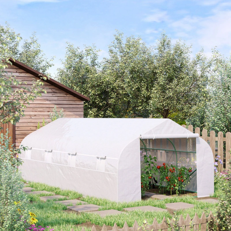 Outsunny Serra per Orto 6x3x2m con 8 Finestre e Porta Avvolgibile, in Acciaio e PP, Verde