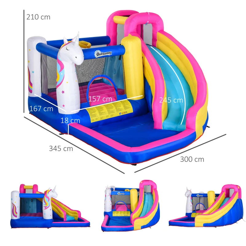 Outsunny Opblaasbaar springkasteel met glijbaan speelkasteel springkasteel met blazer voor 4 kinderen(m-3)