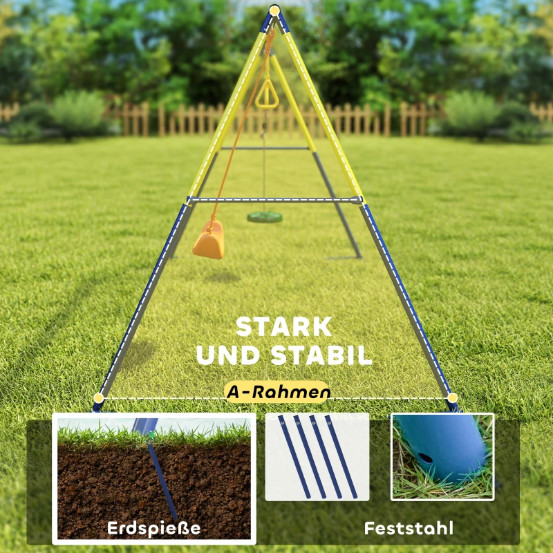 AIYAPLAY Schaukelgestell bis 150 kg 3-in-1 Kinderschaukel mit klassischer Schaukel, Turnringe, Stehschaukel, 285x160x181 cm