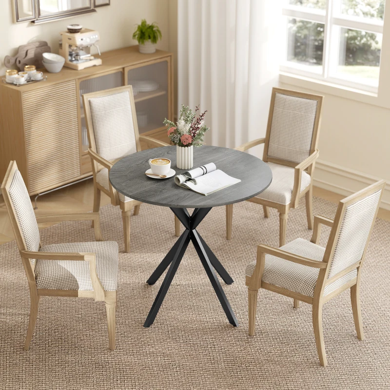 HOMCOM Ronde keukentafel, 80 cm, compact tafelblad, spaanplaat, metaal, grijs