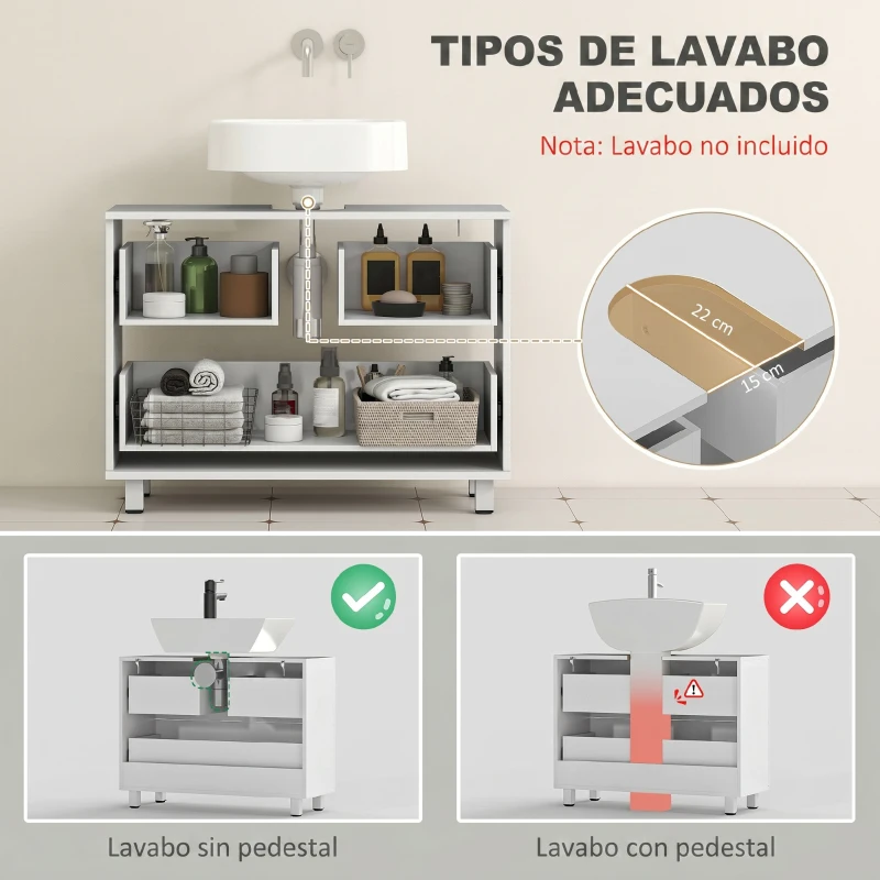 HOMCOM Mueble Bajo Lavabo con 2 Cajones Estilo Moderno para Lavabo sin Pedestal 80x30x60 cm Blanco