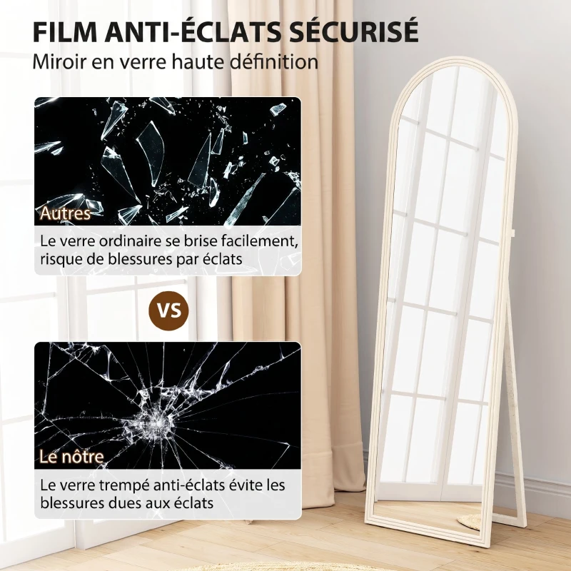 HOMCOM Miroir de sol arqué pleine longueur miroir sur pied cadre en effet imitation pierre pour salon chambre 50 x 160 cm blanc