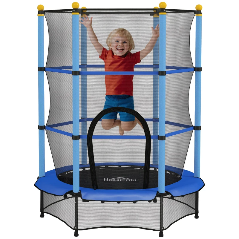 HOMCOM Trampolin für Kinder, Ø140 cm, mit Sicherheitsnetz, für innen und außen, Stahl, Kunststoff, belastbar bis 50 kg, Blau