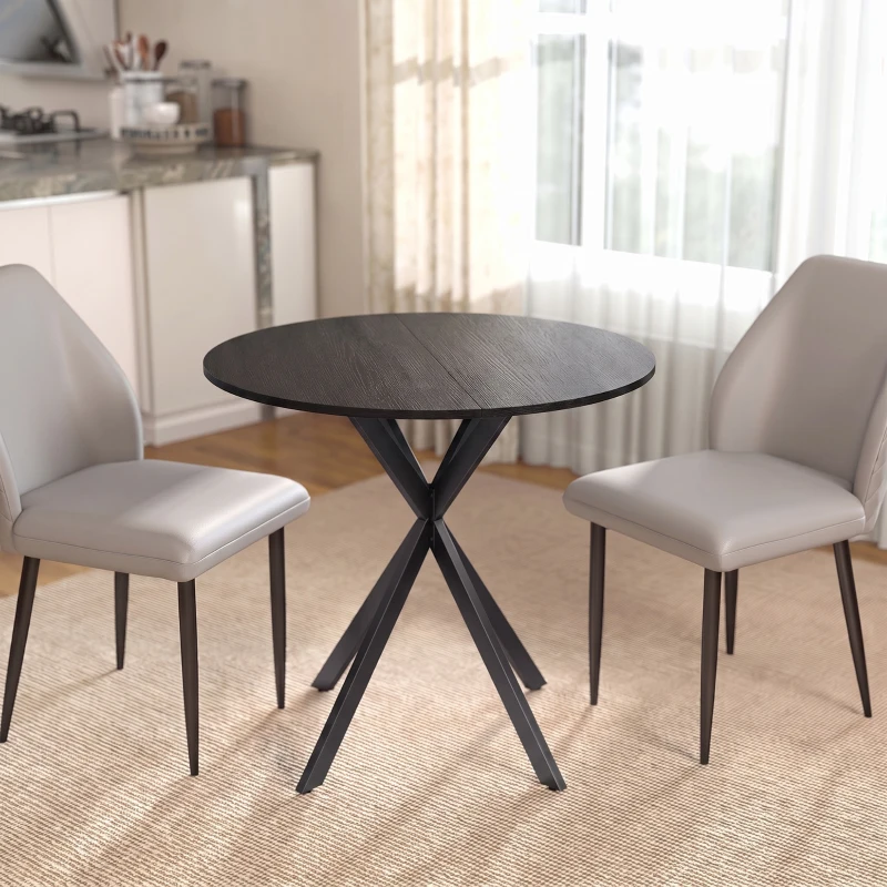 HOMCOM Table à Manger Ronde pour 2 Personnes avec Plateau Aspect Bois et Piètement Croisé en Acier, Noir