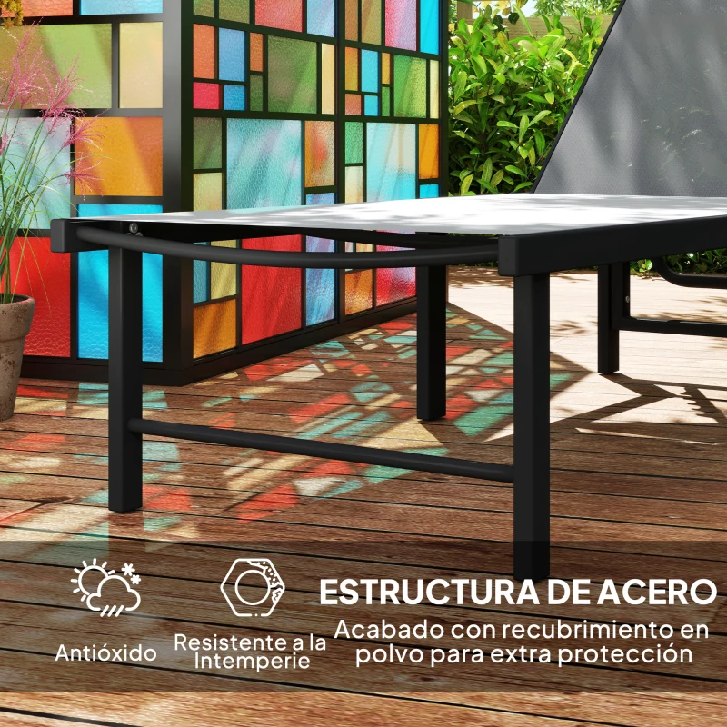 Outsunny Tumbona Reclinable de Jardín Exterior con Respaldo Ajustable en 5 Posiciones y Marco de Acero 166x60x84 cm Gris