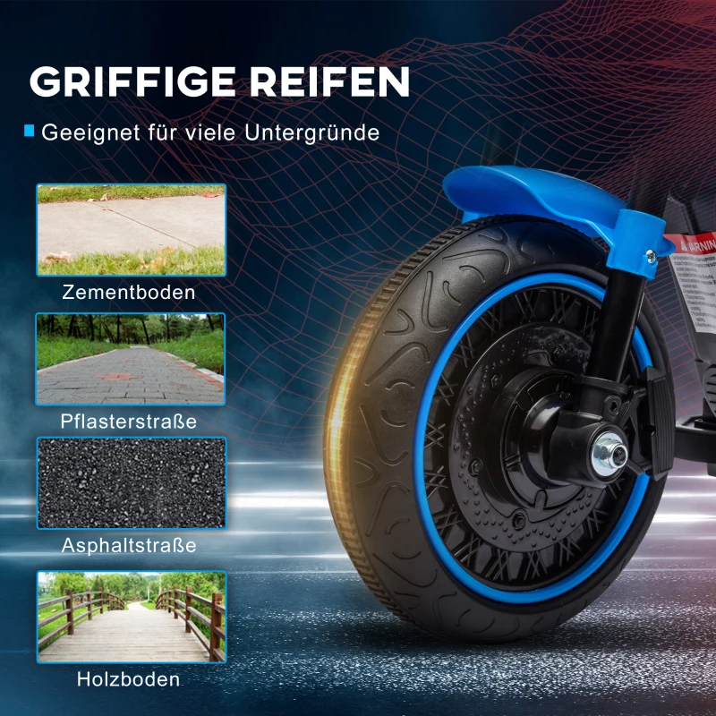 HOMCOM Elektrische kindermotorfiets, met koplamp, 3 km/u, Blauw + Zwart