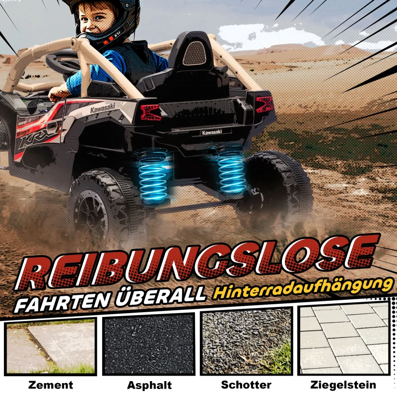 AIYAPLAY Elektrisch kinder-UTV 3-8 jaar 12V met KAWASAKI-licentie, dubbele aandrijving, afstandsbediening en muziek, geel