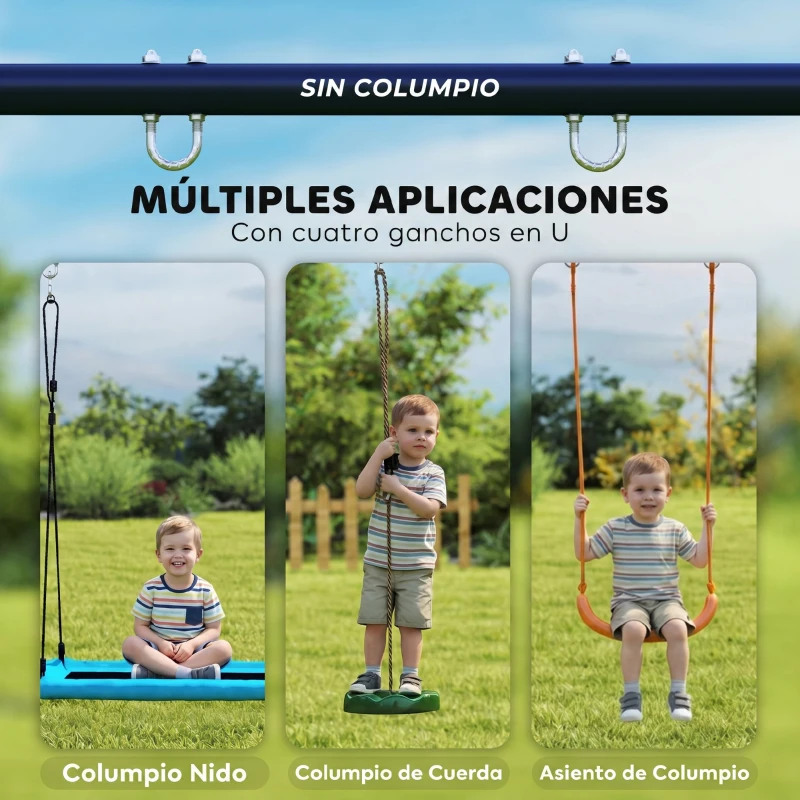 AIYAPLAY Estructura de Columpio Infantil Metálica para 2 Columpios Carga 150 kg para Asiento de Columpio Nido Azul
