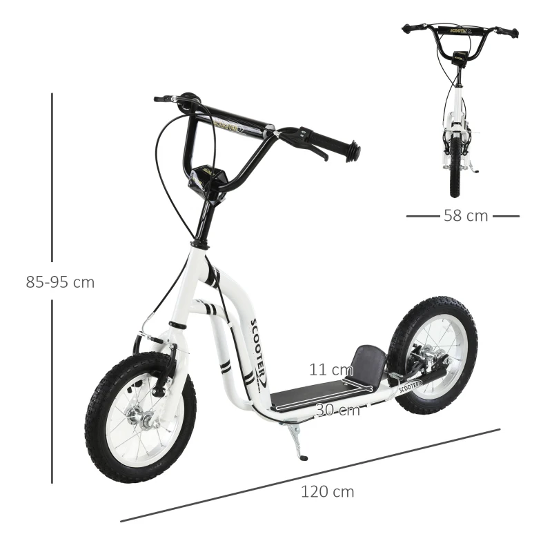 HOMCOM step kinderscooter scooter stadsscooter luchtbanden verstelbaar wit(m-3)