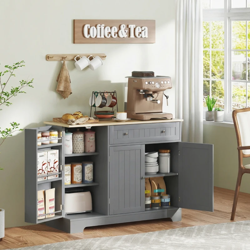 HOMCOM Buffet cuisine, meuble de rangement avec 3 portes, tiroir, étagères de porte et étagère réglable, 105x40x83cm, gris