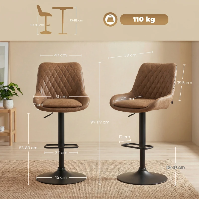 HOMCOM Set of Two Faux Leather Retro Bar Stools - Orange