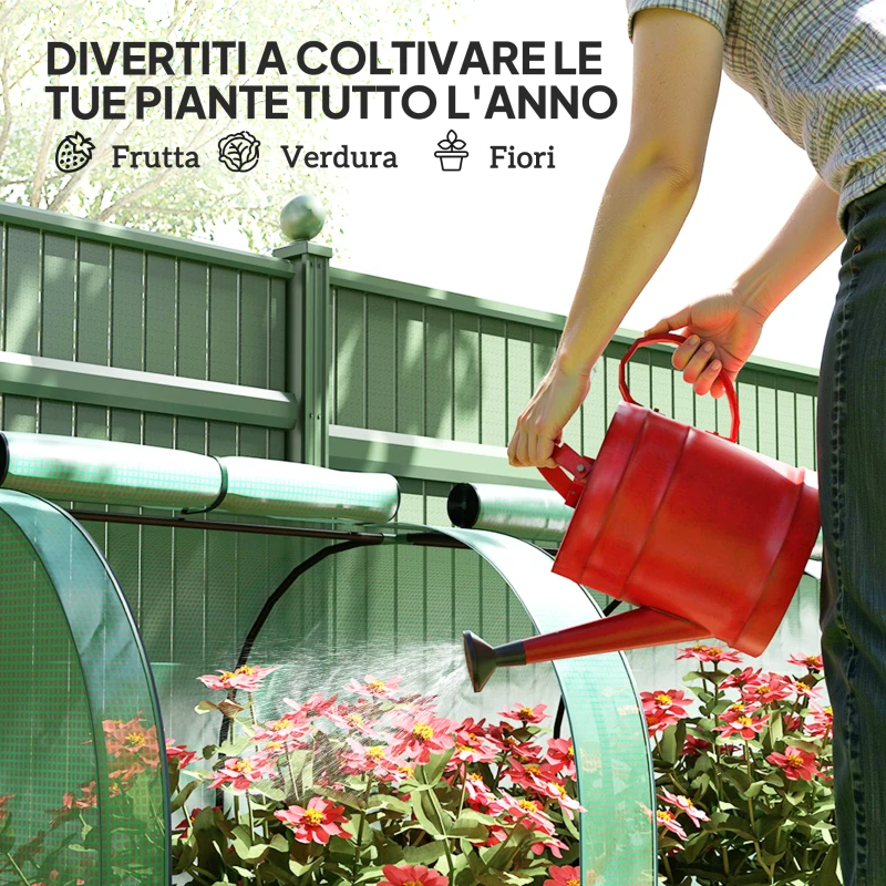 Outsunny Serra a Tunnel in Acciaio e Plastica Impermeabile Anti UV con 4 Porte, 395x100x80 cm, Verde