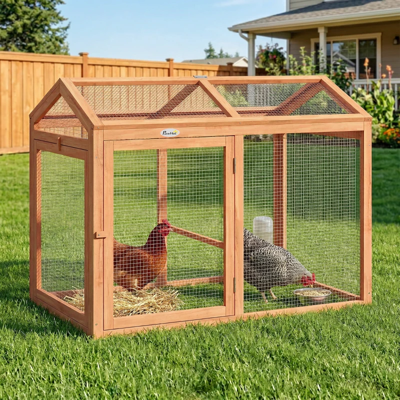 PawHut Enclos Poulailler en Bois avec Perchoir et Doubles Portes, Poulailler modulable pour jardin 104 x 70,5 x 84 cm, Orange