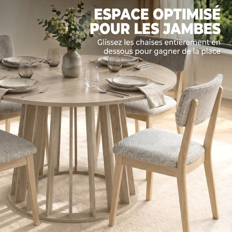 HOMCOM Table à Manger Ronde pour 4 à 6 Personnes, Ø 120 x 75 cm, Table de Cuisine avec Piétement à Lattes Robuste, Bois Naturel