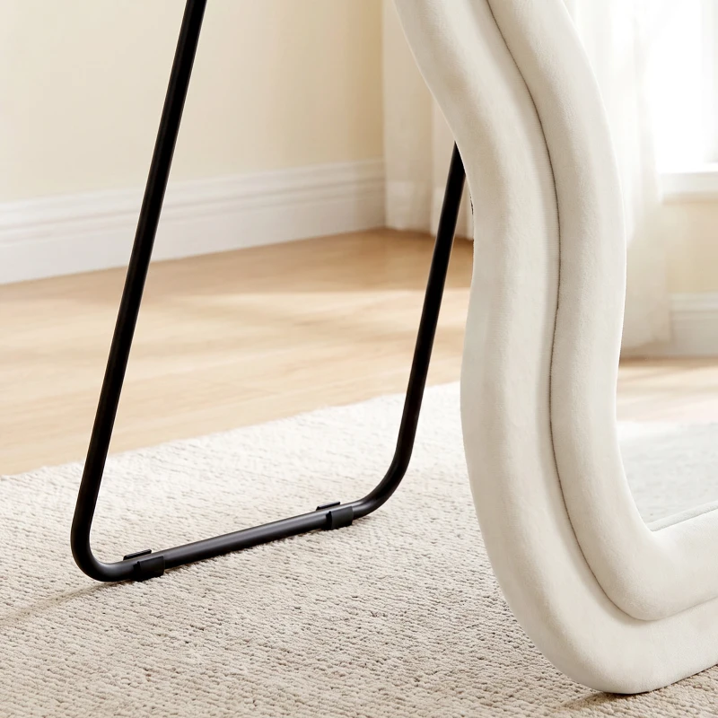 HOMCOM Full Length Mirror, 160 x 60 cm Wavy Full Body Wall Standing Mirror with Velvet Frame and Tempered Glass, Cream White