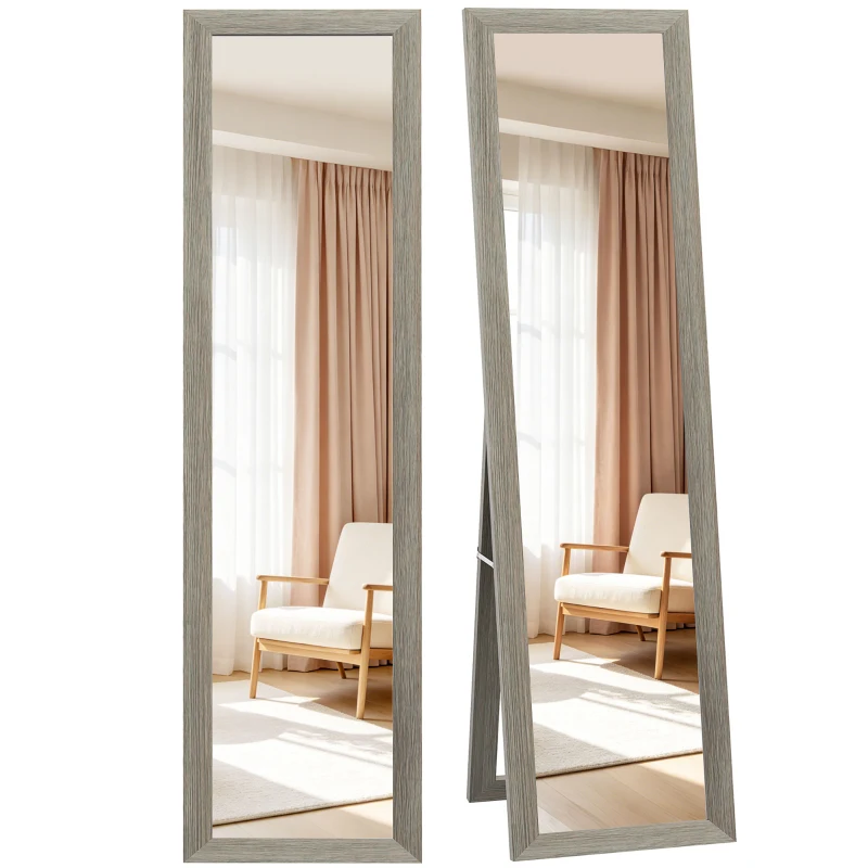HOMCOM Oglindă modernă de podea, în mărime completă, cu ramă și suport, din lemn și sticlă, 37x40x155 cm, gri
