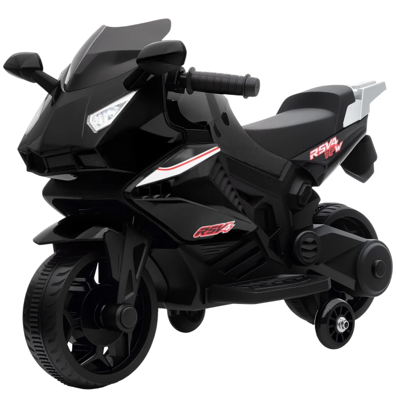 AIYAPLAY Elektro-Motorrad für Kinder, Hupe, Scheinwerfer, Musikfunktion, 2,5 km/h, Schwarz