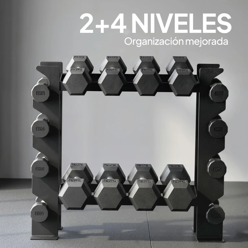 SPORTNOW Soporte para Mancuernas de 4 Niveles Estante de Pesas de Acero Resistente para Gimnasio Casa Carga 200 kg 70x21x55 cm