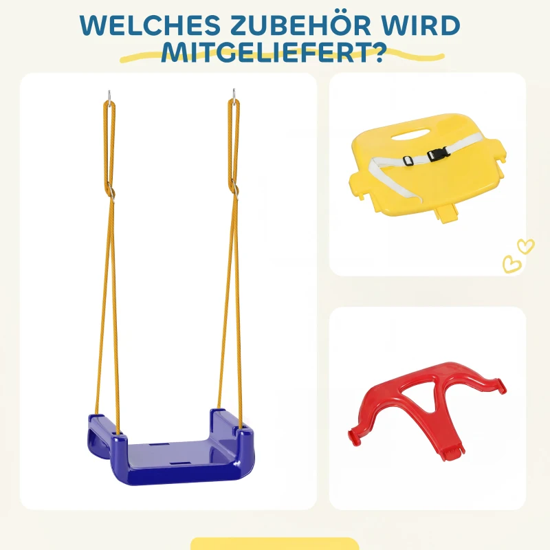 Outsunny Babyschaukel 3 in 1 verstellbar Kinderschaukel mit Rückenlehne, Anschnallgurt, für Kinder von 9-36 Monaten, Dunkelblau