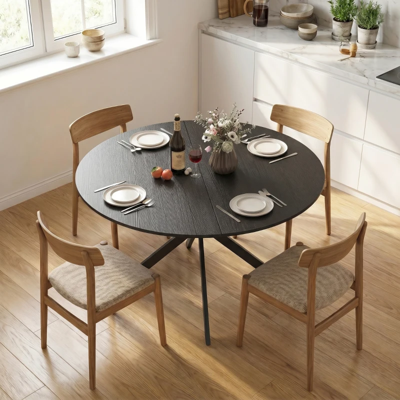 HOMCOM Ronde eettafel voor 4 personen, keukentafel in industriële stijl met stalen poten, voor eetkamer, keuken, zwart