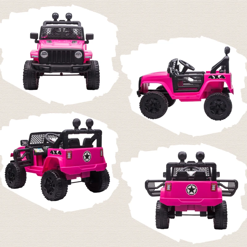HOMCOM Kinder Elektroauto 12V Elektro Kinderauto mit Fernbedienung 2 Motor LED Hupe für Kinder von 3-6 Jahren 100x65x72 cm Rosa