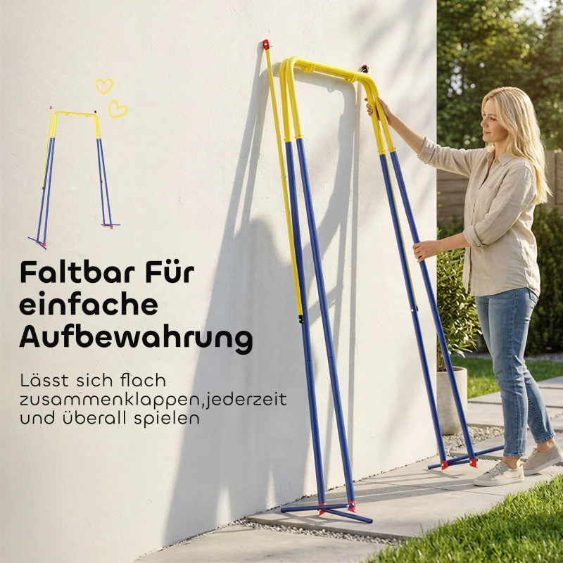 AIYAPLAY Inklapbaar schommelrek met A-frame, 2 haken, 4 grondankers, geschikt voor kinderen van 9 maanden tot 8 jaar, 128x155x157 cm, blauw