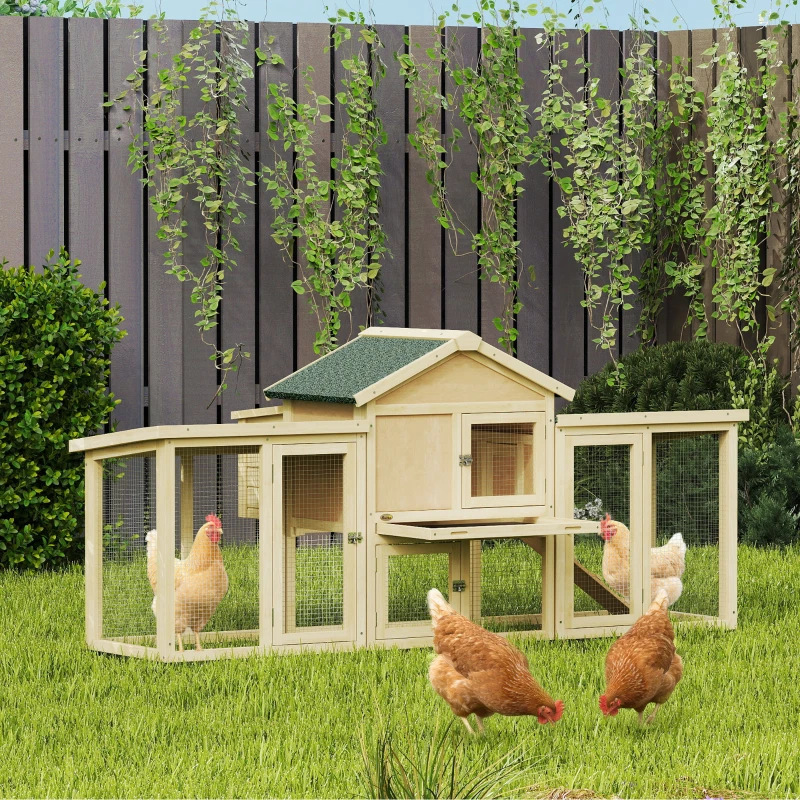 PawHut Gallinero para Exterior Grande de Madera 204x85x93 cm con Caja de Anidación Corral Bandeja Extraíble y Percha Natural