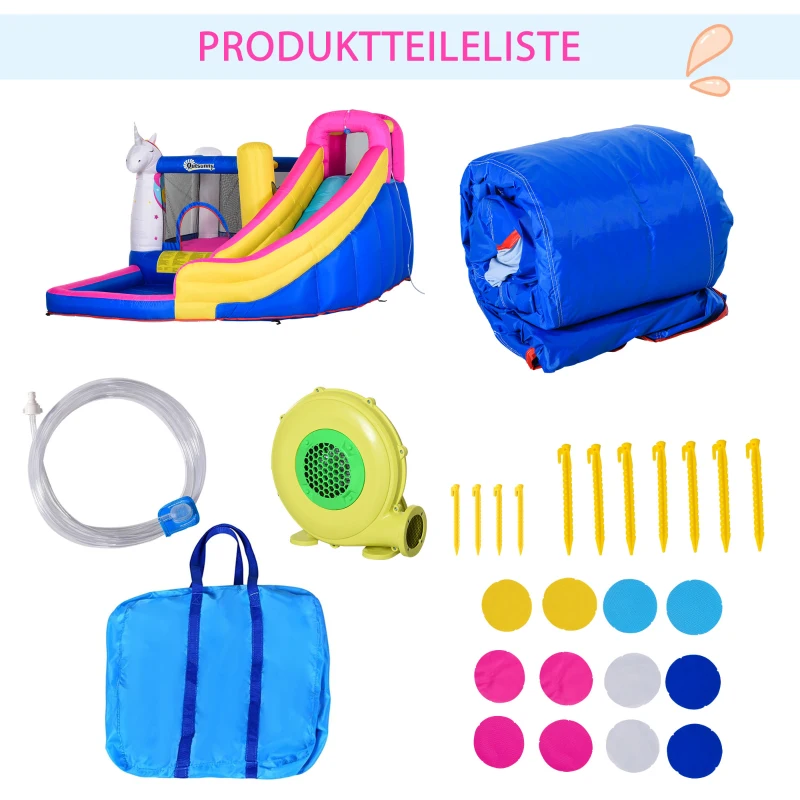Outsunny Opblaasbaar springkasteel met glijbaan speelkasteel springkasteel met blazer voor 4 kinderen(m-6)