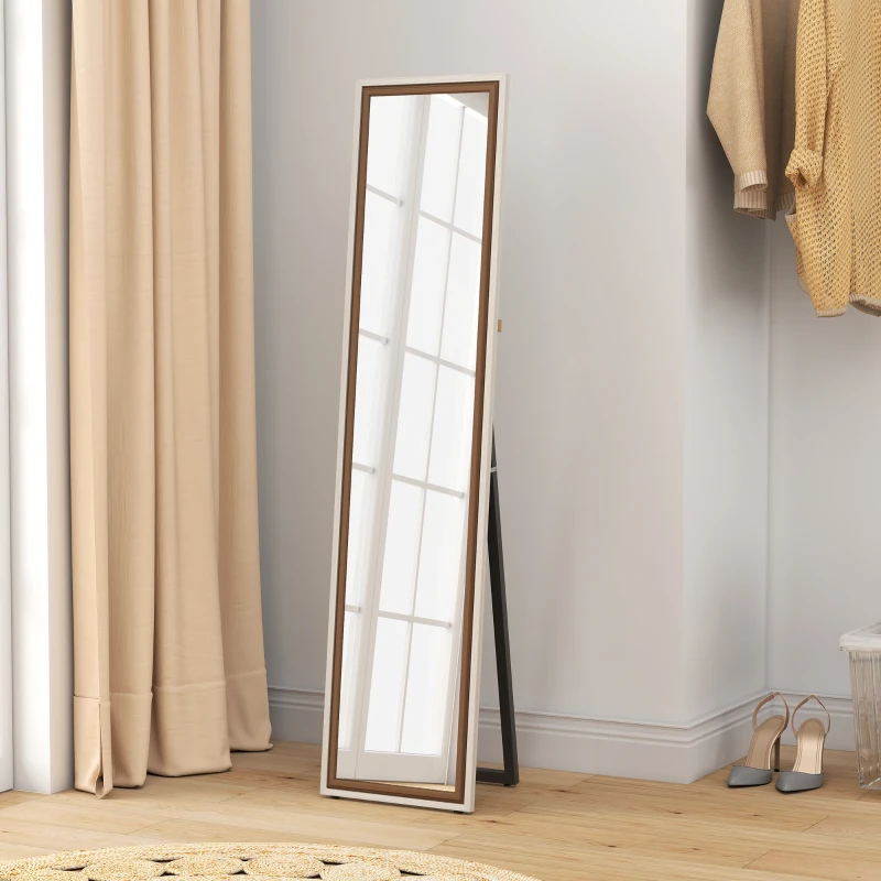 HOMCOM Espejo de Cuerpo Entero 157x37 cm con Marco Bicolor Espejo de Pie Inclinado o Colgante Blanco y Marrón