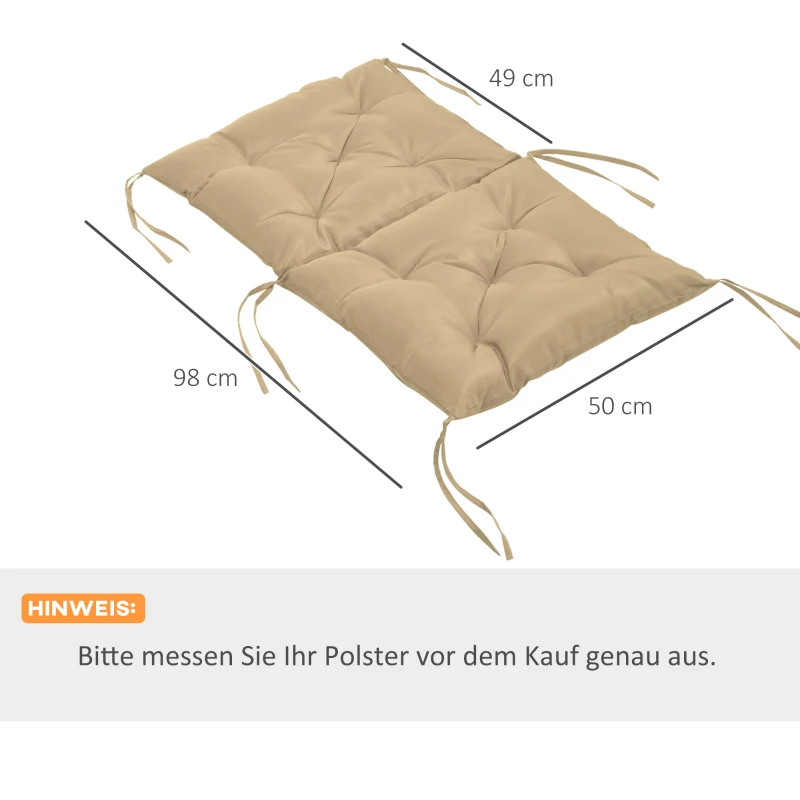 Outsunny 2er-Set Sitzkissen, 98 x 50 cm Stuhlkissen mit Bindebänder, Stoffbezug, 8cm dick Khaki