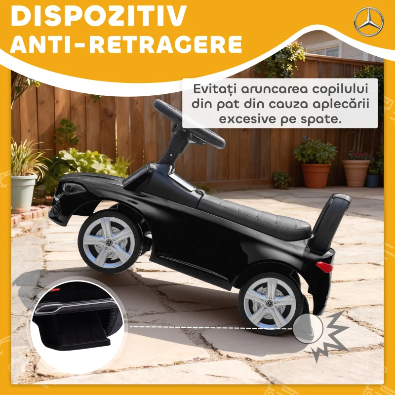 AIYAPLAY Mașinuță pentru Copii Licență Mercedes-Benz cu Claxon și Compartiment de Depozitare, 65x28x39 cm, Negru