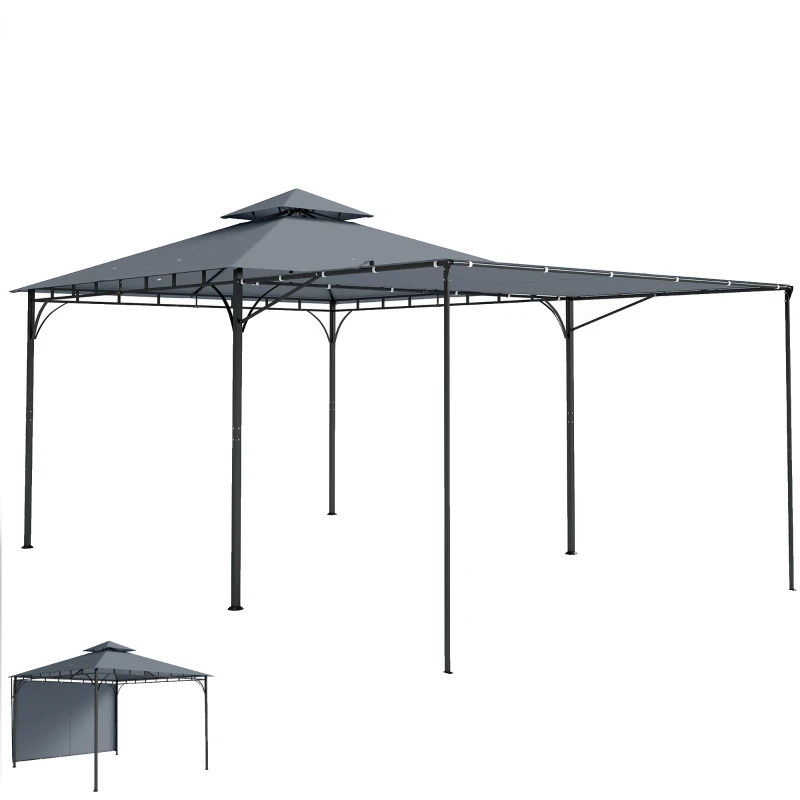 Outsunny Pavillon 3,2x3,2 m Stabil Winterfest Gartenpavillon mit ausziehbaren Dachüberstand, Doppeldach Dunkelgrau