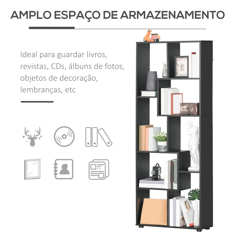HOMCOM Estante Moderna Biblioteca Estreita com 8 Prateleiras para Sala Quarto e Escritório 70x24x178 cm Preto