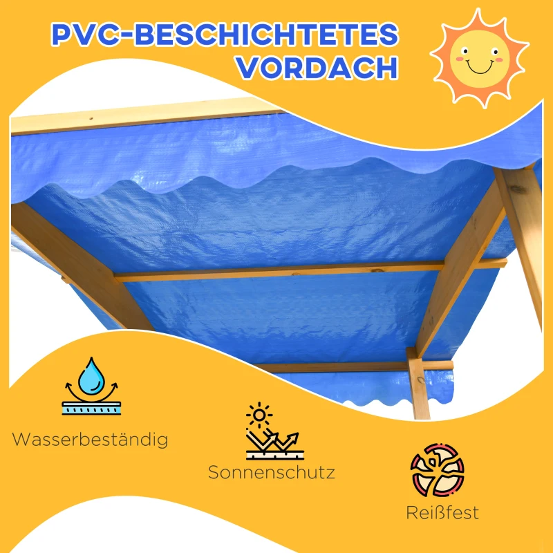 Outsunny Zandbak met Speelhuis en Dak, 133 x 129 x 137,5 cm, Natuur + Blauw