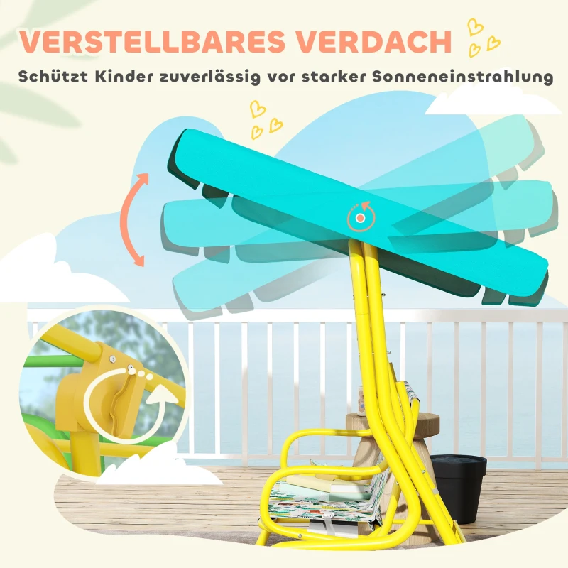 AIYAPLAY 2-Sitzer Kinder Hollywoodschaukel mit verstellbar Sonnendach Sicherheitsgurt für 3-6 Jahre bis 60 kg 112x75x120cm Grün