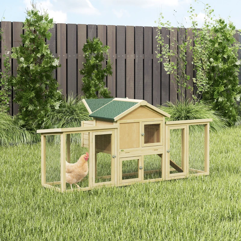PawHut Gallinero para Exterior Grande de Madera 204x85x93 cm con Caja de Anidación Corral Bandeja Extraíble y Percha Natural
