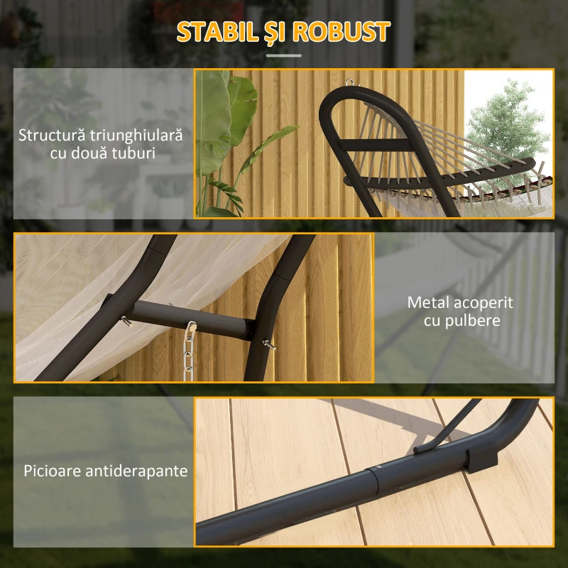 Outsunny Suport Reglabil pentru Hamac din Oțel cu Lanțuri și Cârlige în Formă de S, pentru Hamace de 2,75-4 m, 278 cm, Negru