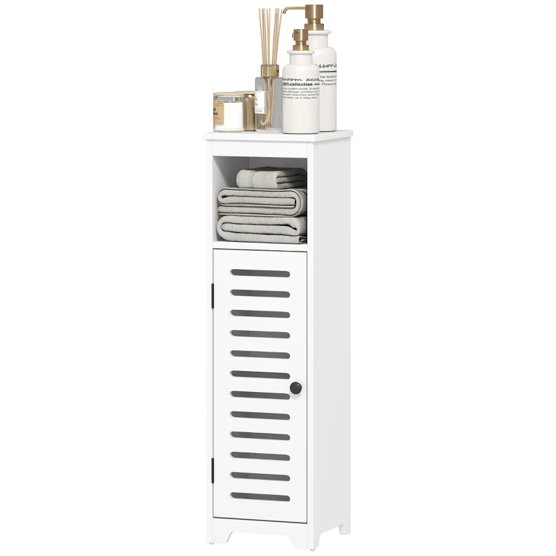 HOMCOM Meuble salle de bain, armoire salle de bain 4 niveaux  porte persienne, étagère ouvert, 22x20x75cm, blanc