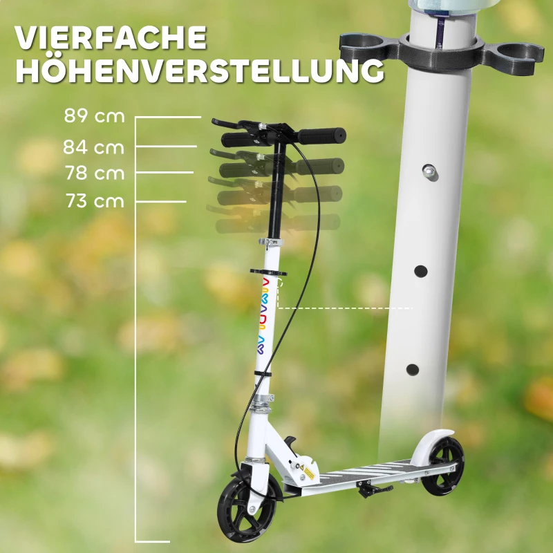AIYAPLAY Kinderroller, Doppelte Bremsen, Metallrahmen, Fußstütze, faltbar, 3-8 Jahre, Weiß