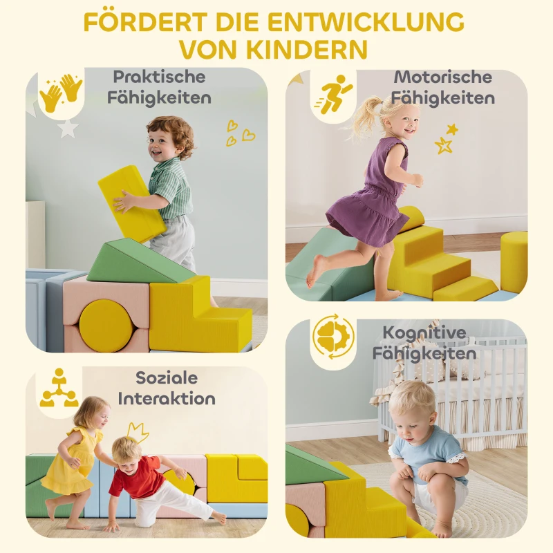 AIYAPLAY Softbaustein-Set für Kinder, 12-teiliges Stoffblock-Set, Schaumstoff, Cordbezug, waschbar, Pastellbunt